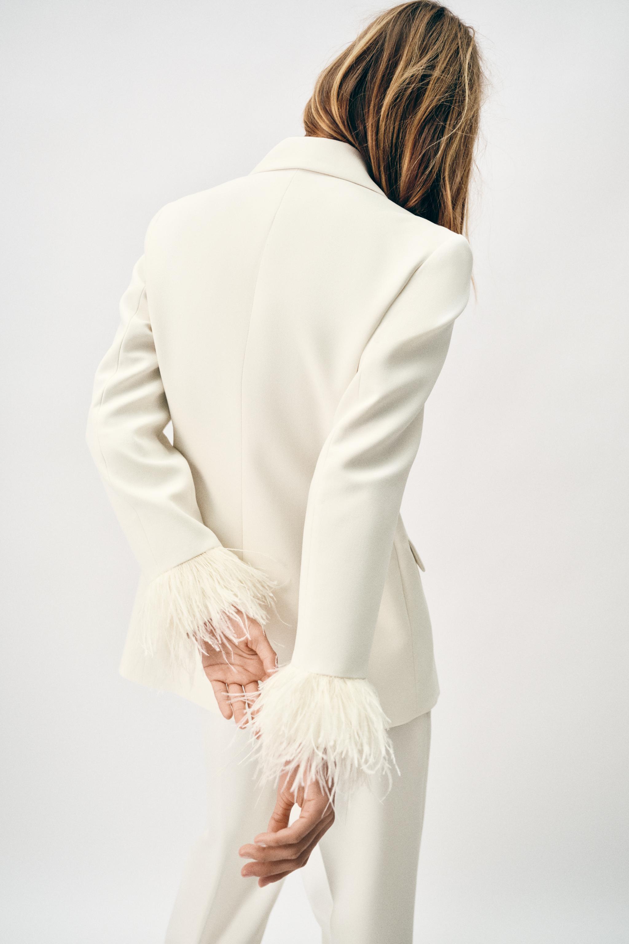 BLAZER WITH FEATHER CUFFS